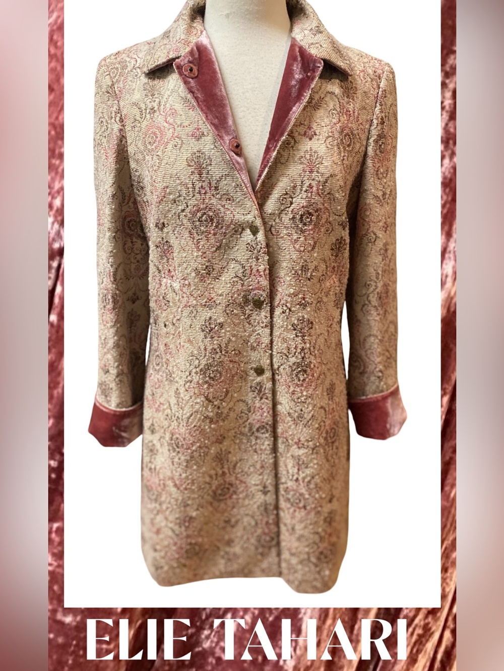 ELIE TAHARI Beige Rose Tapestry W/Velvet /Coat NEW Sz 10 ( For Coat Only)